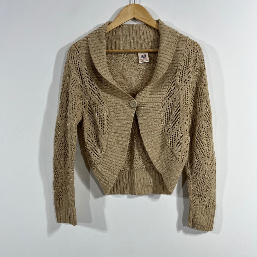 Faded Glory Y2K Preppy Shawl Collar Pointelle Open Knit Cardigan Shrug Womens XL